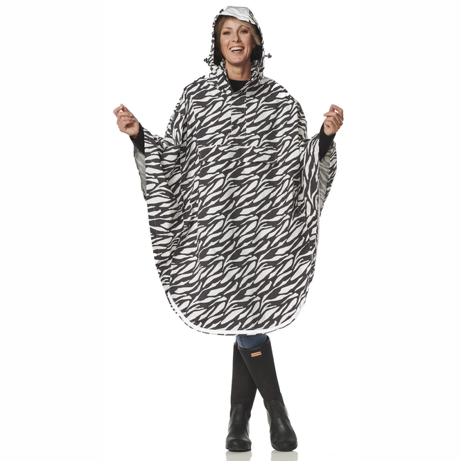 Poncho Happy Rainy Days Rain Cape Grey White