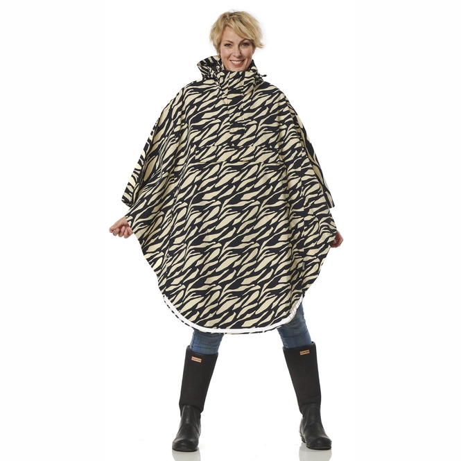 Poncho Happy Rainy Days Rain Cape Beige Black