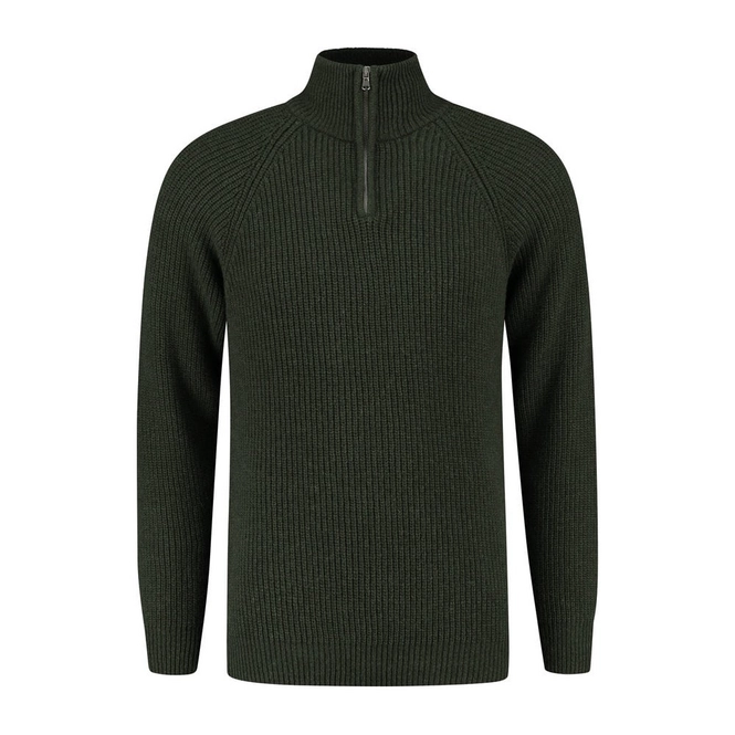 Jumper Blue Loop Men Essential Half Zip Sweater Deep Green Melange