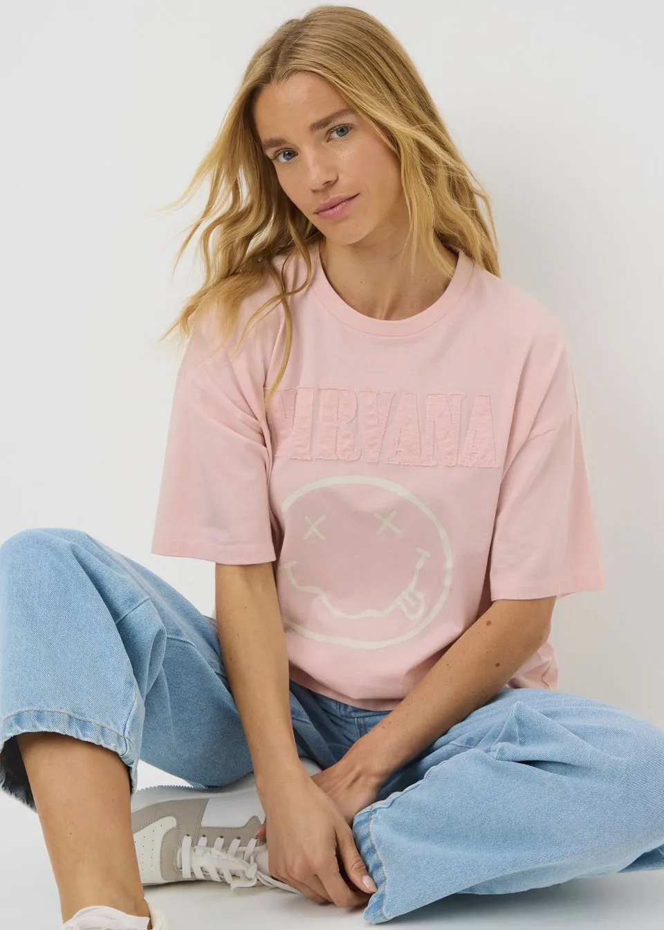 Nirvana Pink Frayed Graphic Box Fit T-Shirt