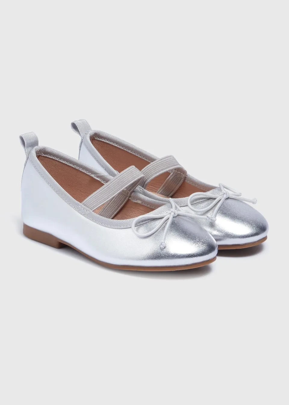 Girls Silver Bow Ballet Shoes (Younger 4-12)