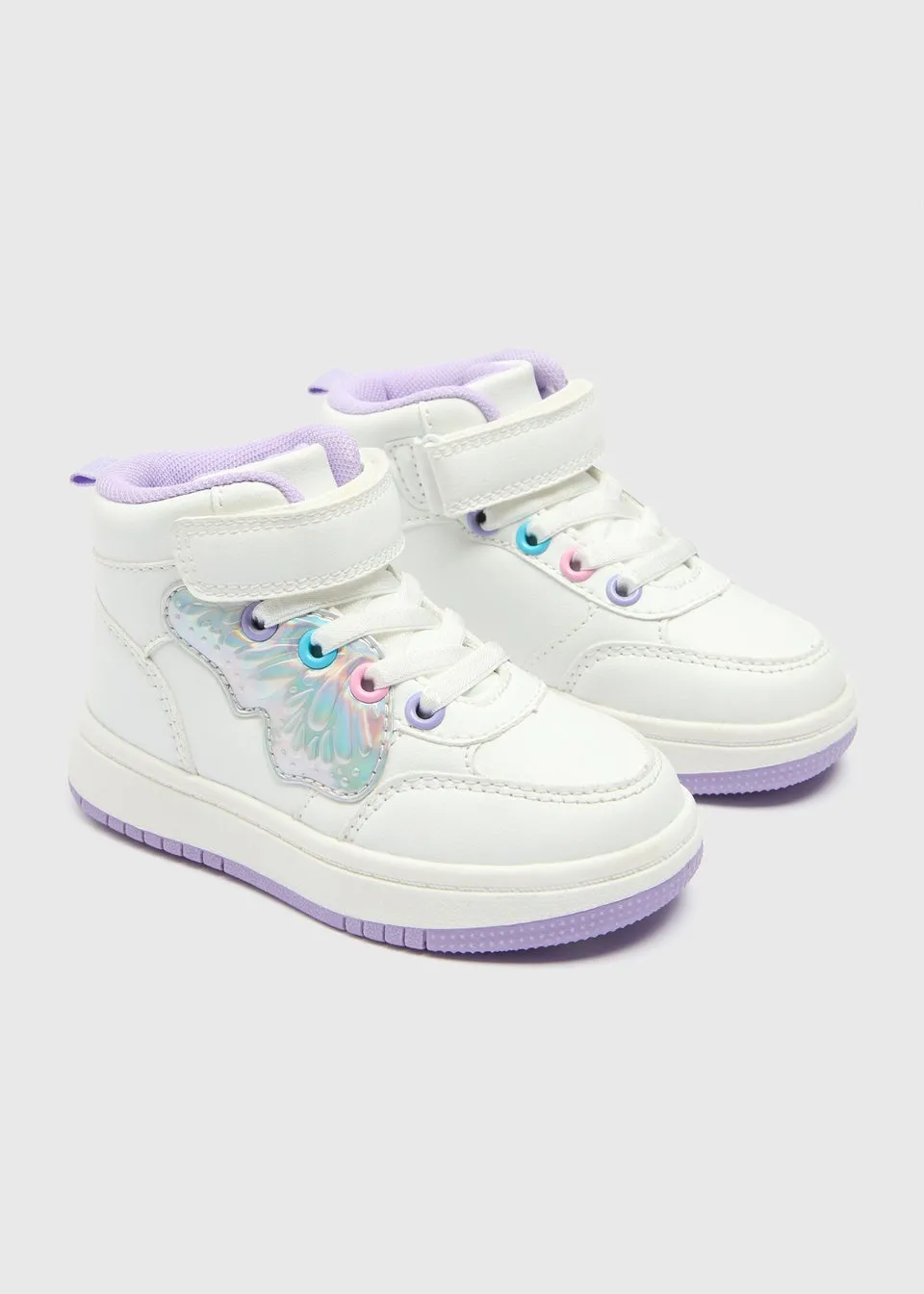 Girls Purple Butterfly High Top Trainers (Younger 4-12)