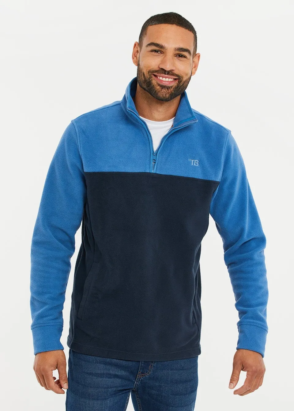 Threadbare Cobalt Two Tone Quarter Zip Fleece Jumper