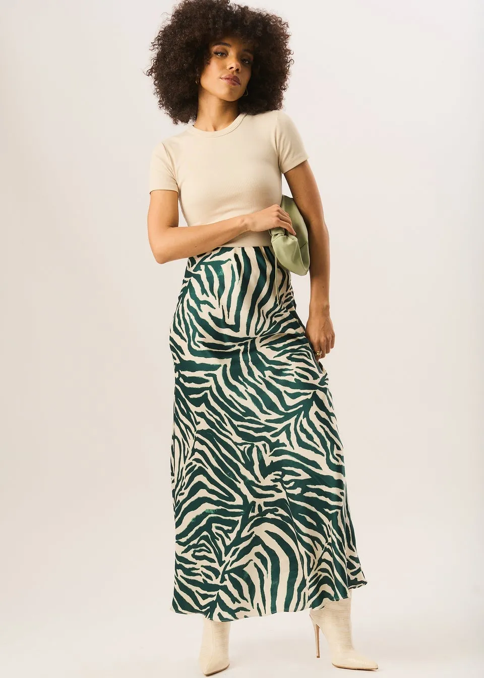 Gini London Green Zebra Bias Maxi Skirt