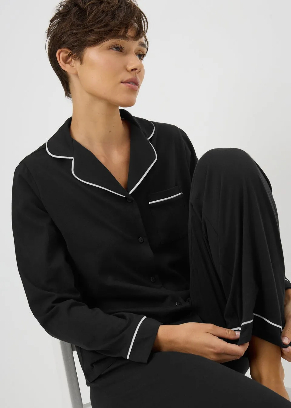 Black Traditional Long Pyjama Set