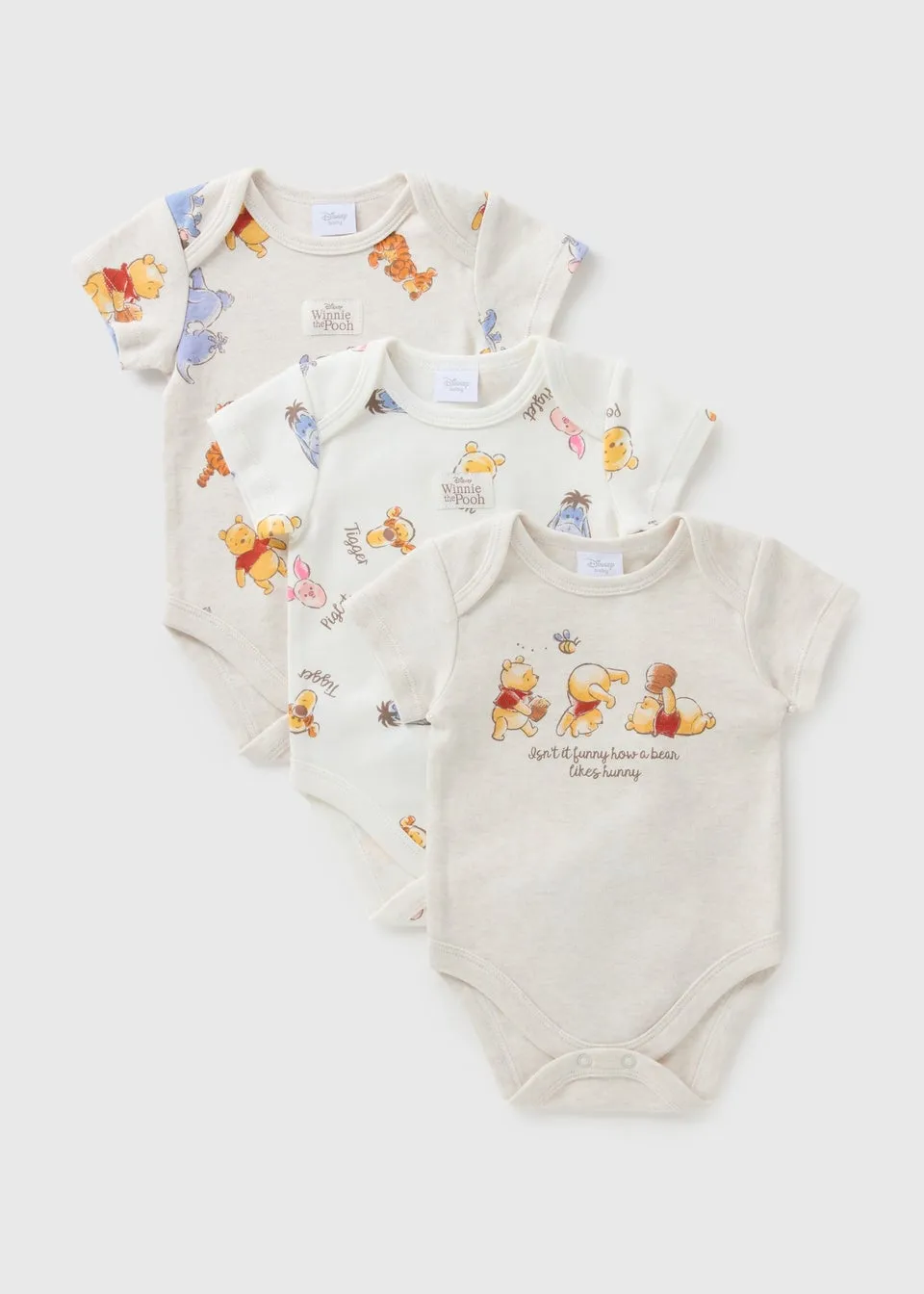 3 Pack Cream Winnie The Pooh Bodysuits (Newborn-18mths)