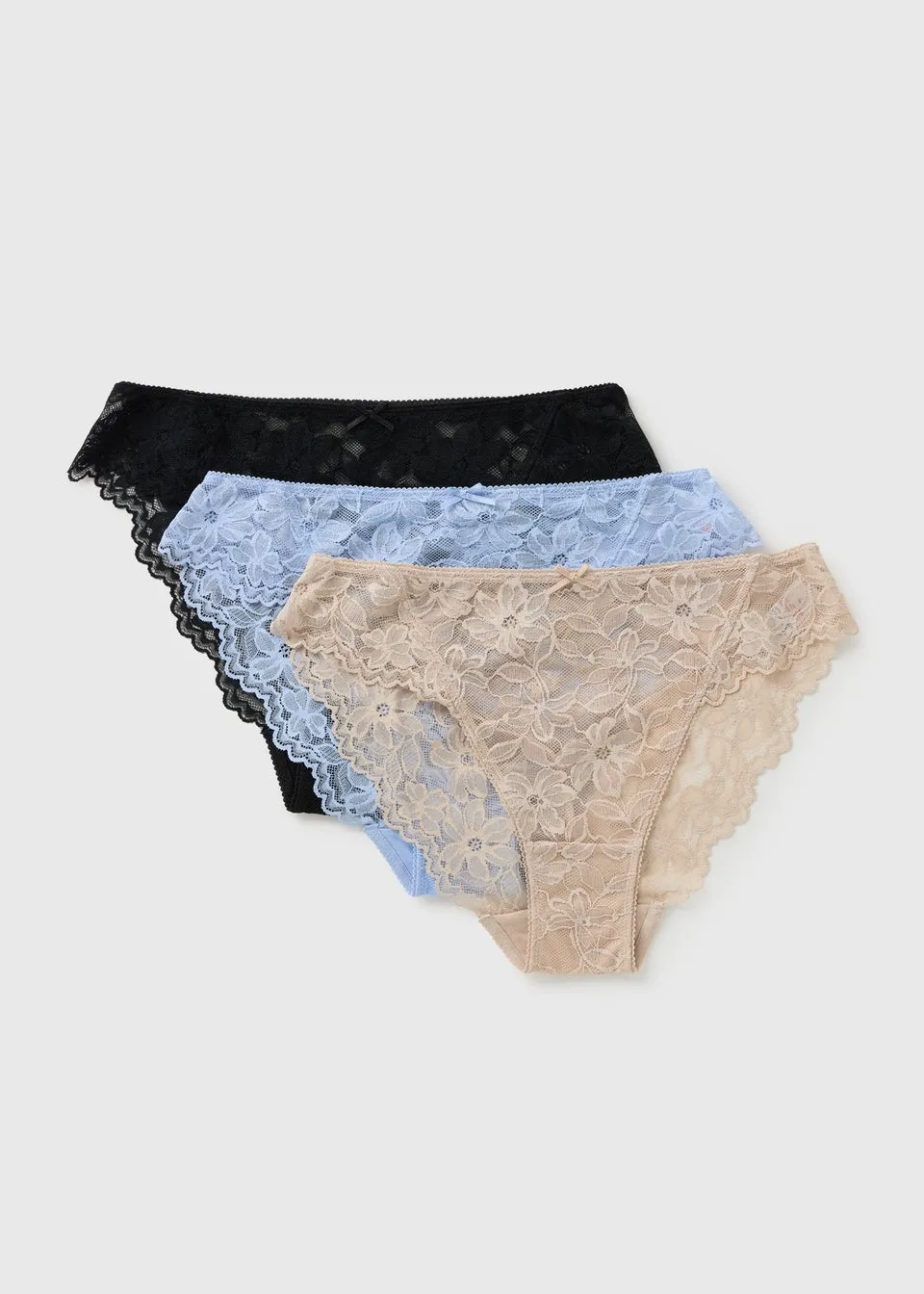 3 Pack Blue & Nude Lace High Leg Knickers