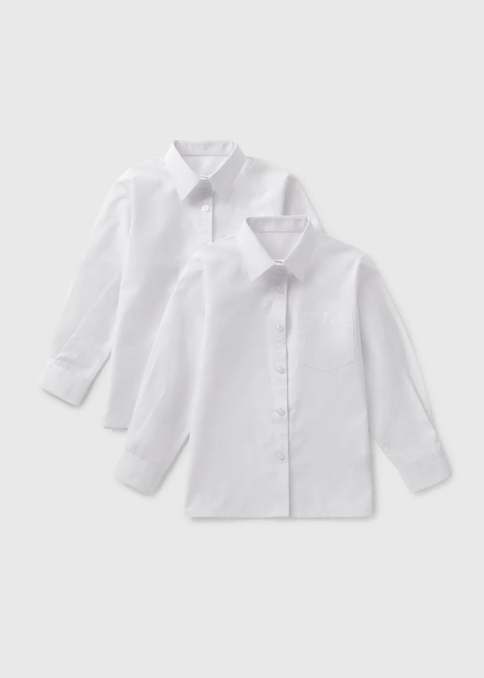 2 Pack Girls White Easy Dressing Long Sleeved Shirts (4-16yrs)