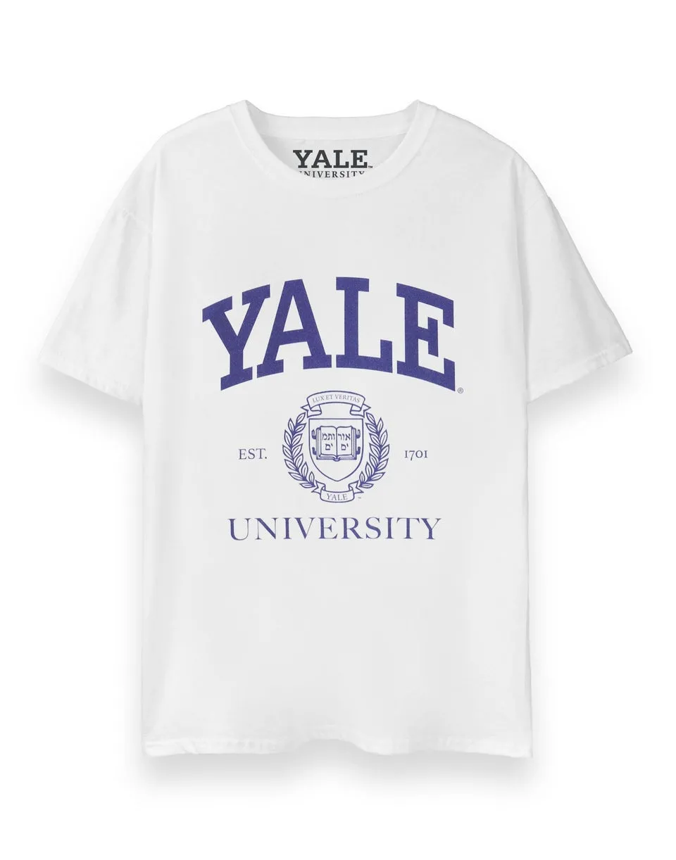 Yale Unisex White Crest Logo Short Sleeved T-Shirt