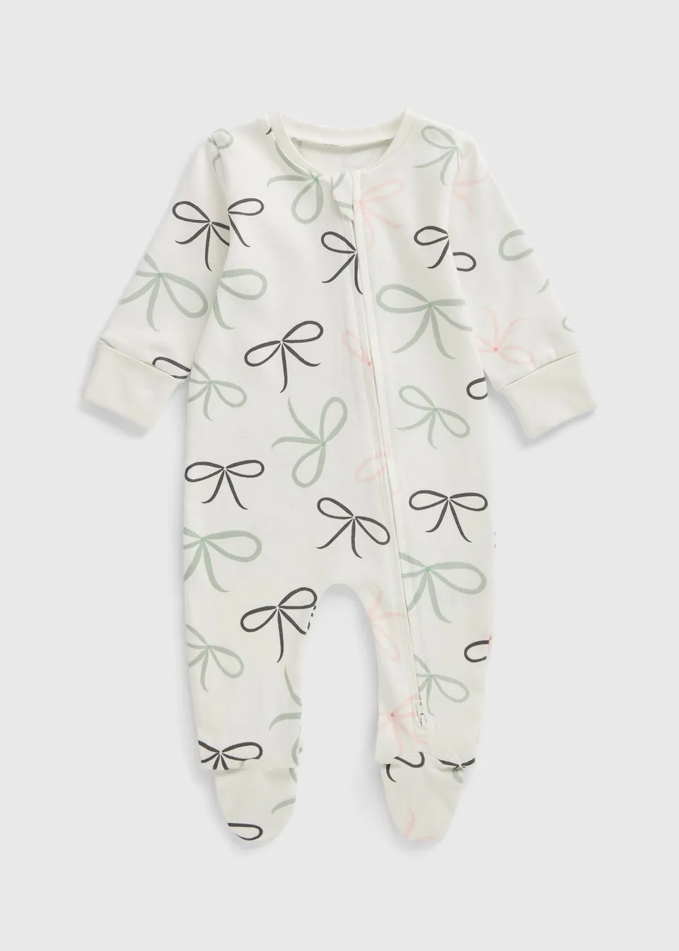 Baby Cream Bow Zipped Sleepsuit (Newborn-23mths)