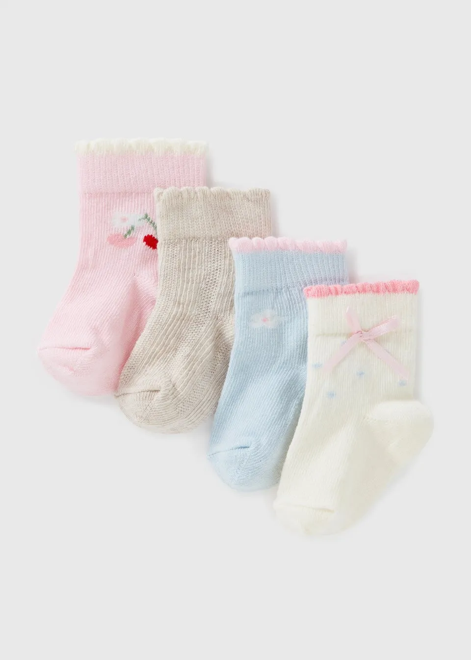 4 Pack Baby Multicolour Cherry Flower Socks (Newborn-24mths)