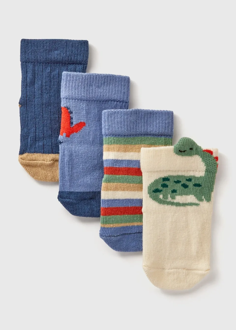 4 Pack Baby Blue Dino Socks (Newborn-24mths)