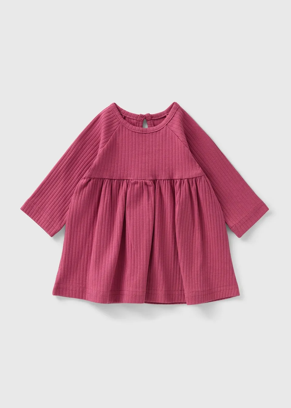 Baby Dark Pink Ribbed Dress (Newborn-23mths)