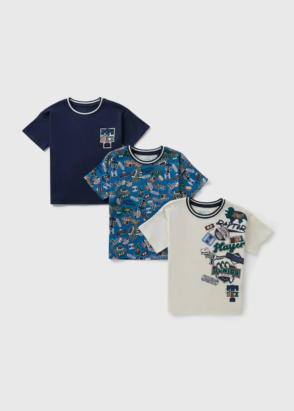3 Pack Boys Dino Badge T-Shirts (1-7yrs)