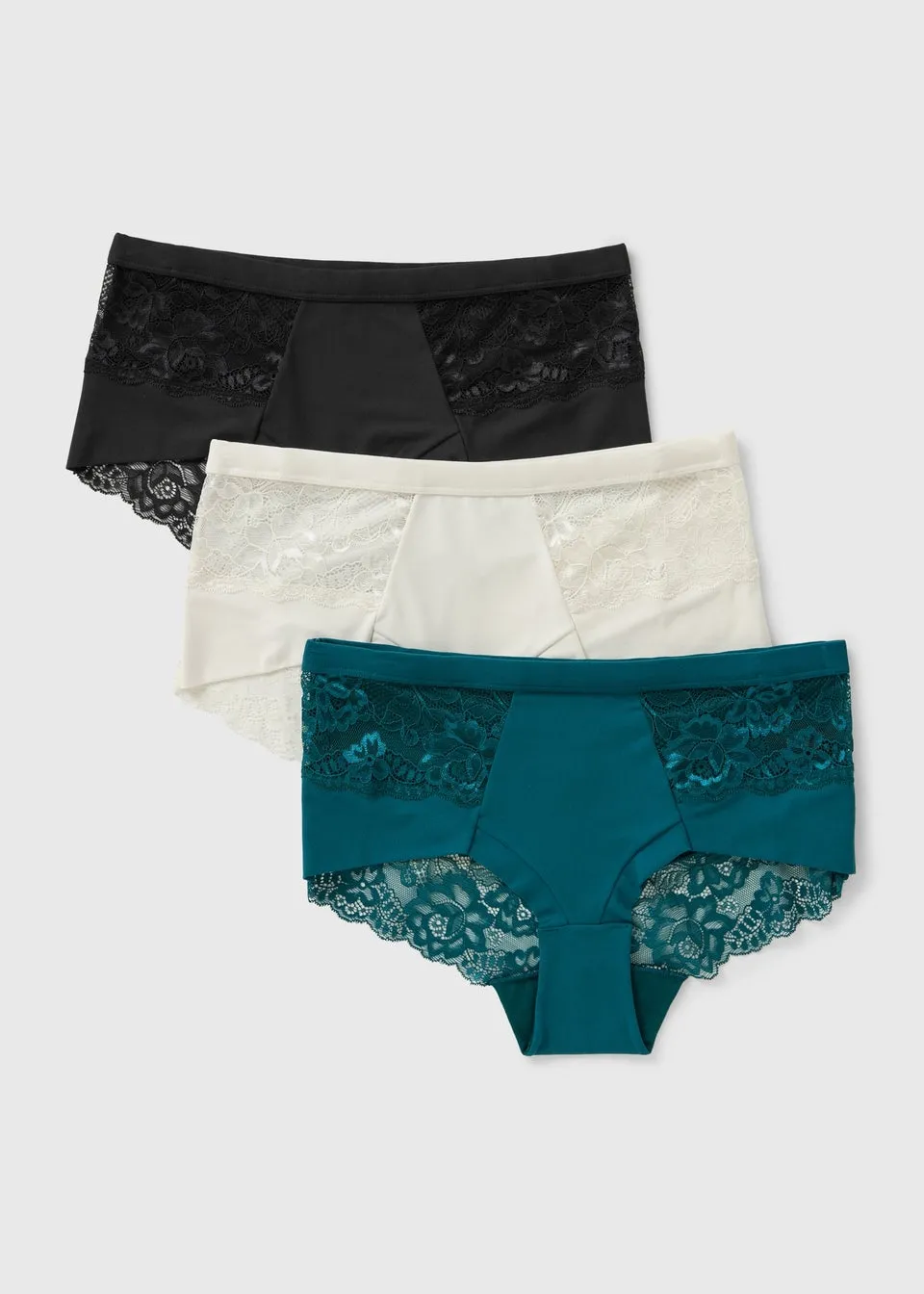 3 Pack Teal Lace Brushed Midi Knickers