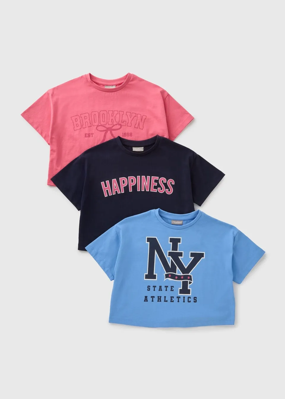 3 Pack Girls Multicolour Slogan T-Shirts (7-15yrs)