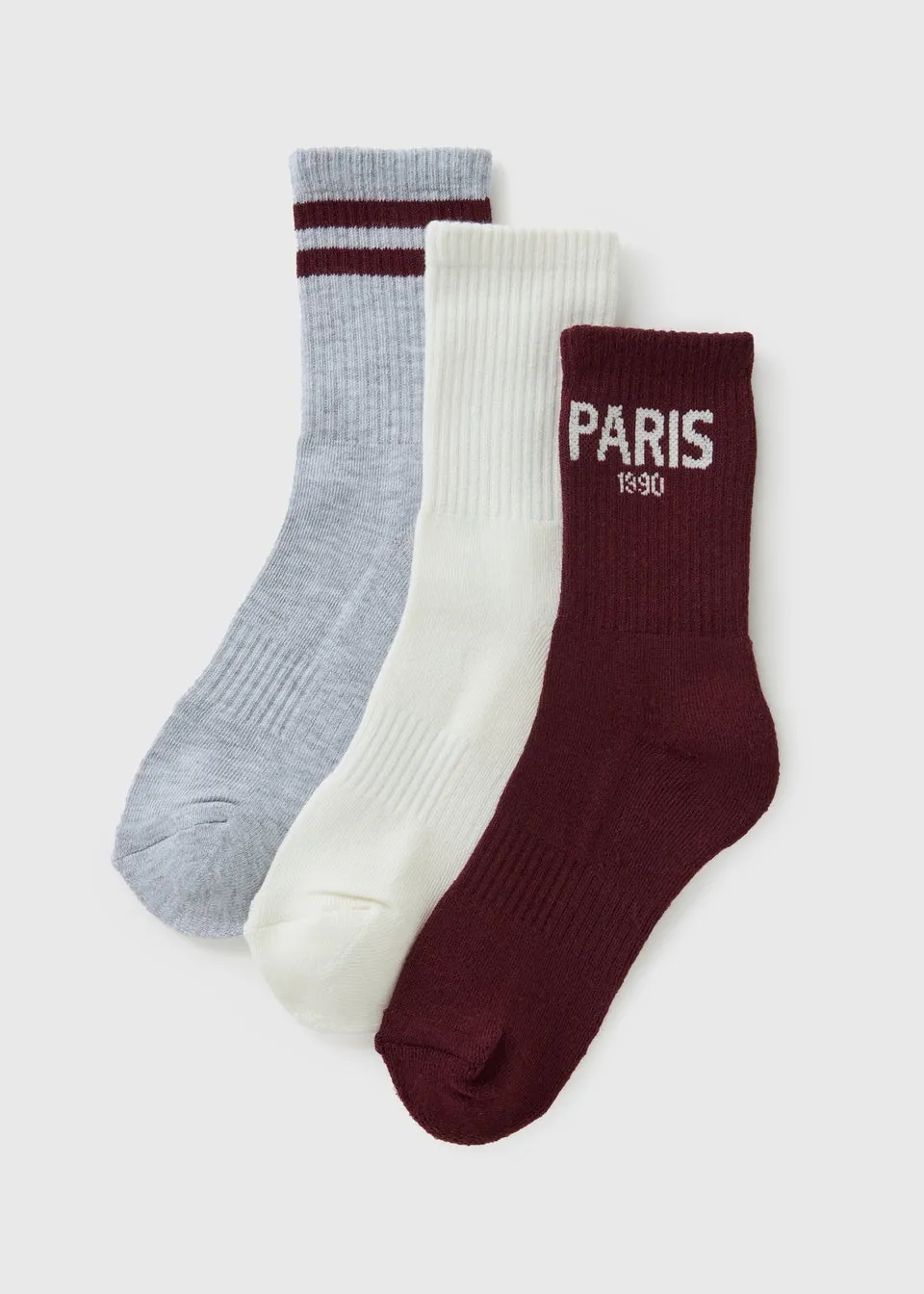 3 Pack Burgundy Paris Sports Socks