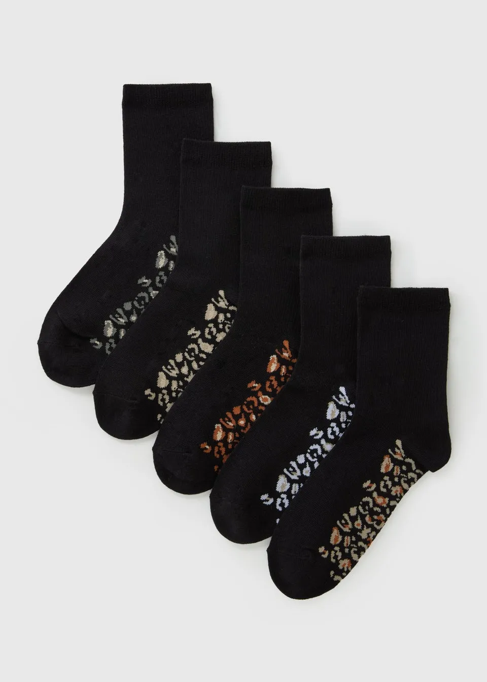5 Pack Black Animal Crew Socks