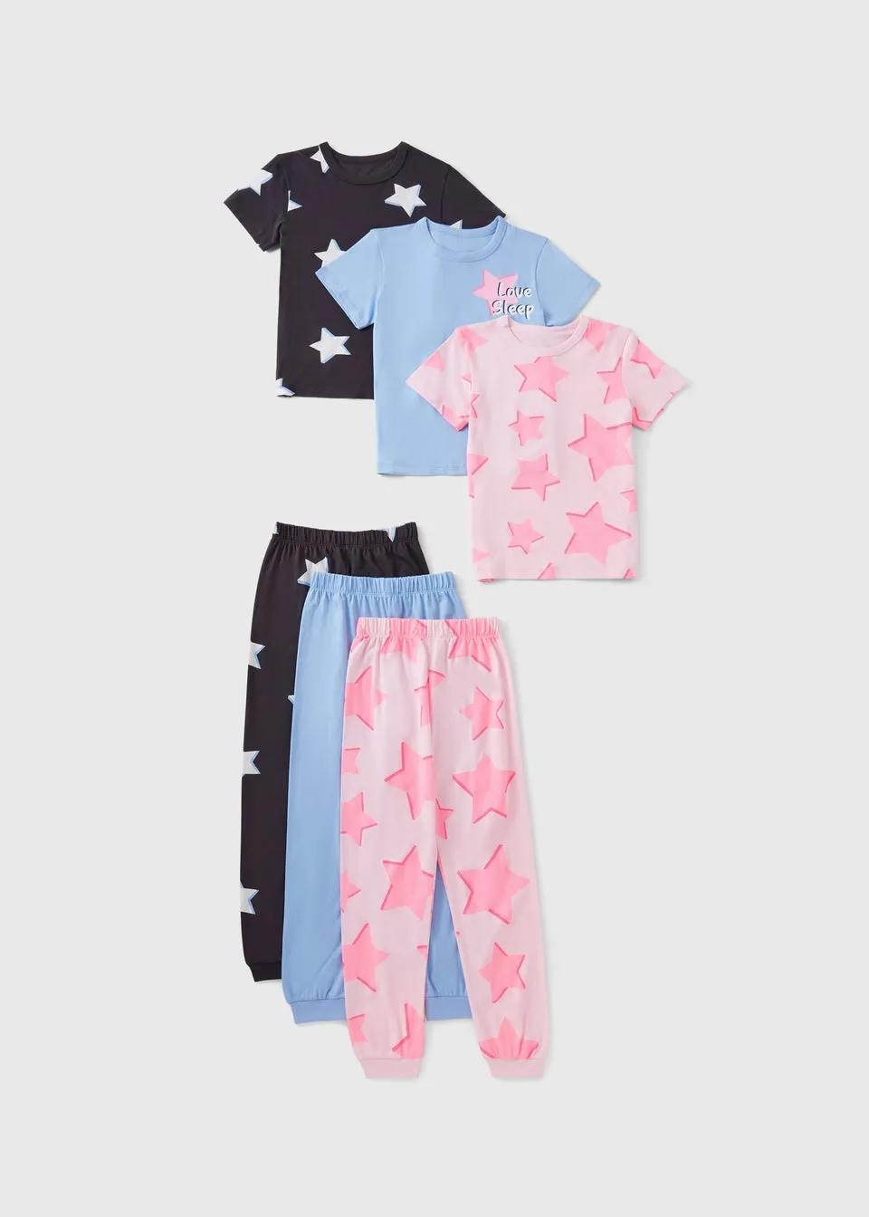 3 Pack Girls Multicolour Star Pyjama Set (7-13yrs)
