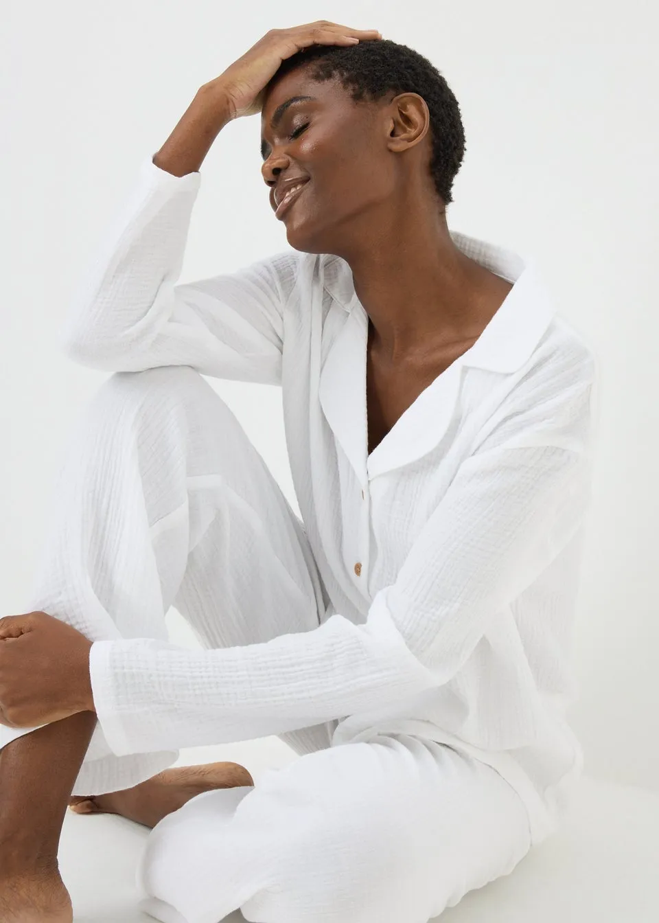 White Double Cloth Long Pyjama Set