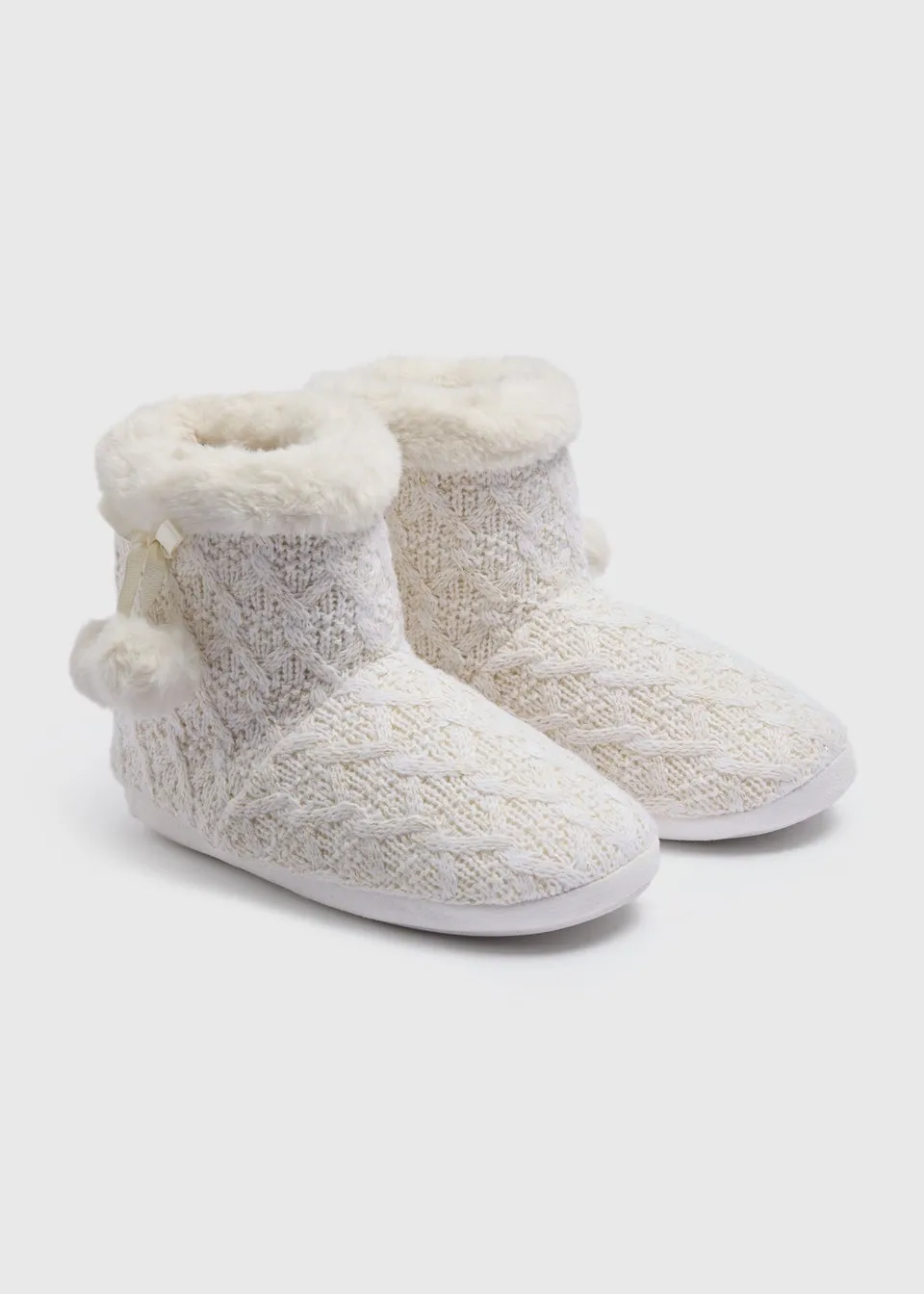 Cream Knitted Matchback Slipper Boots