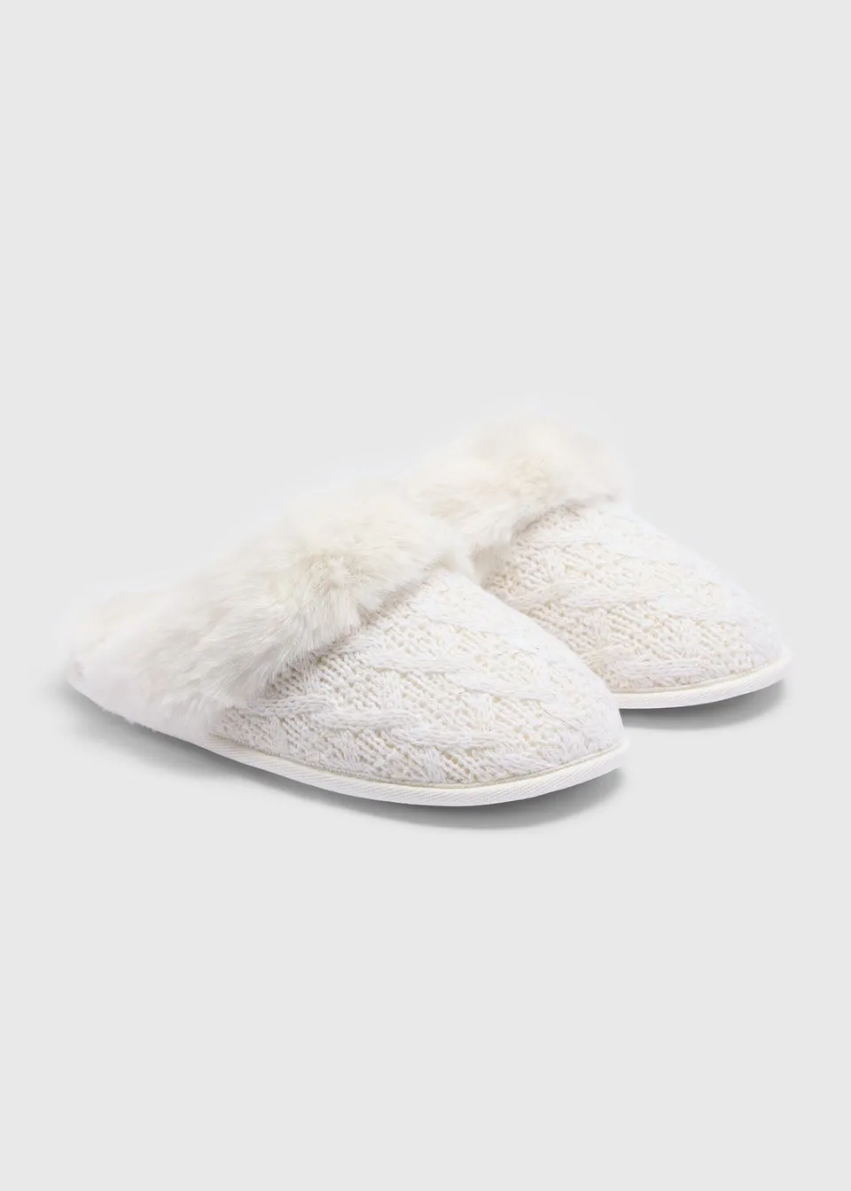 Cream Knitted Matchback Mule Slippers