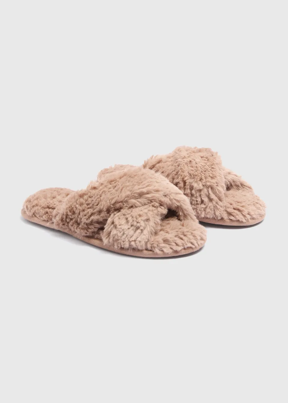 Brown Teddy Cross Strap Slippers