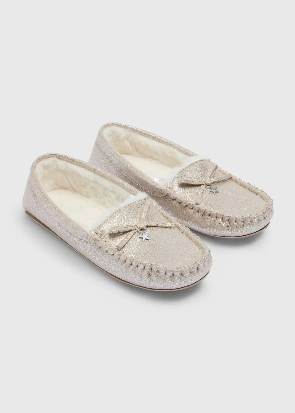Gold Lurex Moccasin Slippers