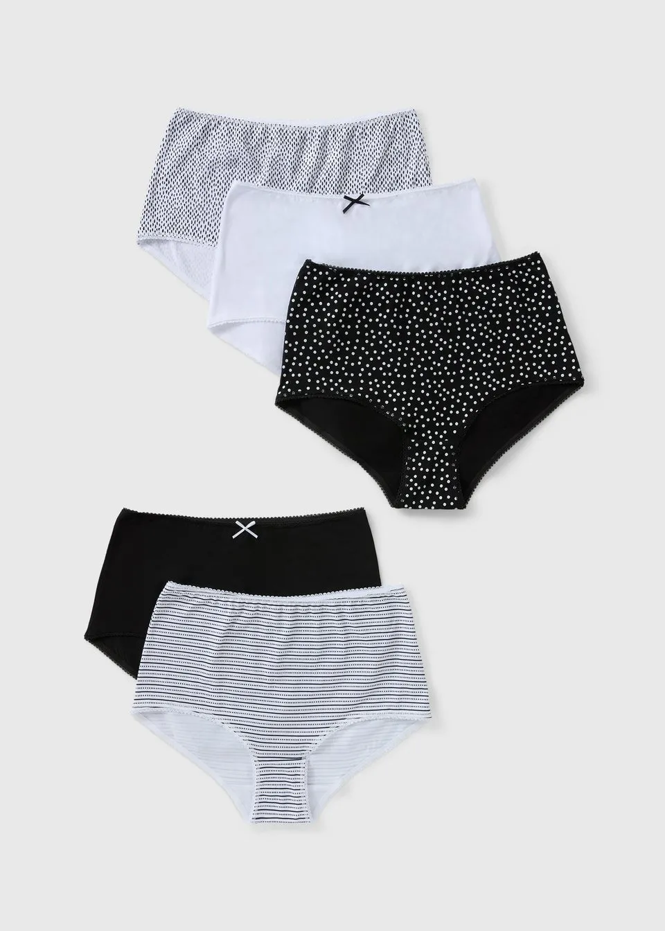 5 Pack White & Black Printed Full Knickers