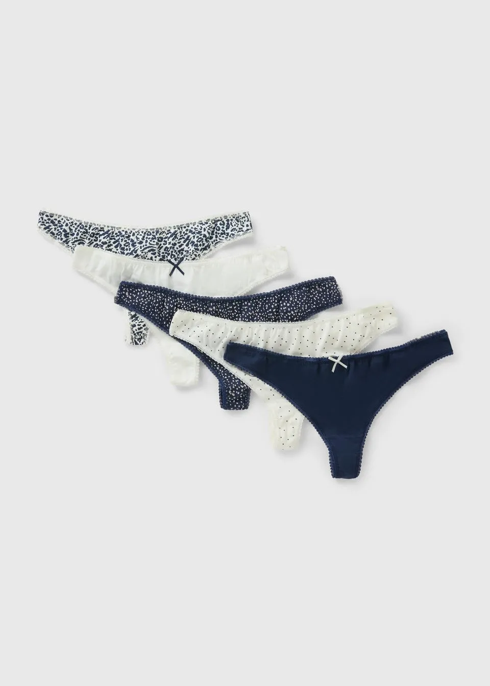 5 Pack Navy Animal Print Thongs