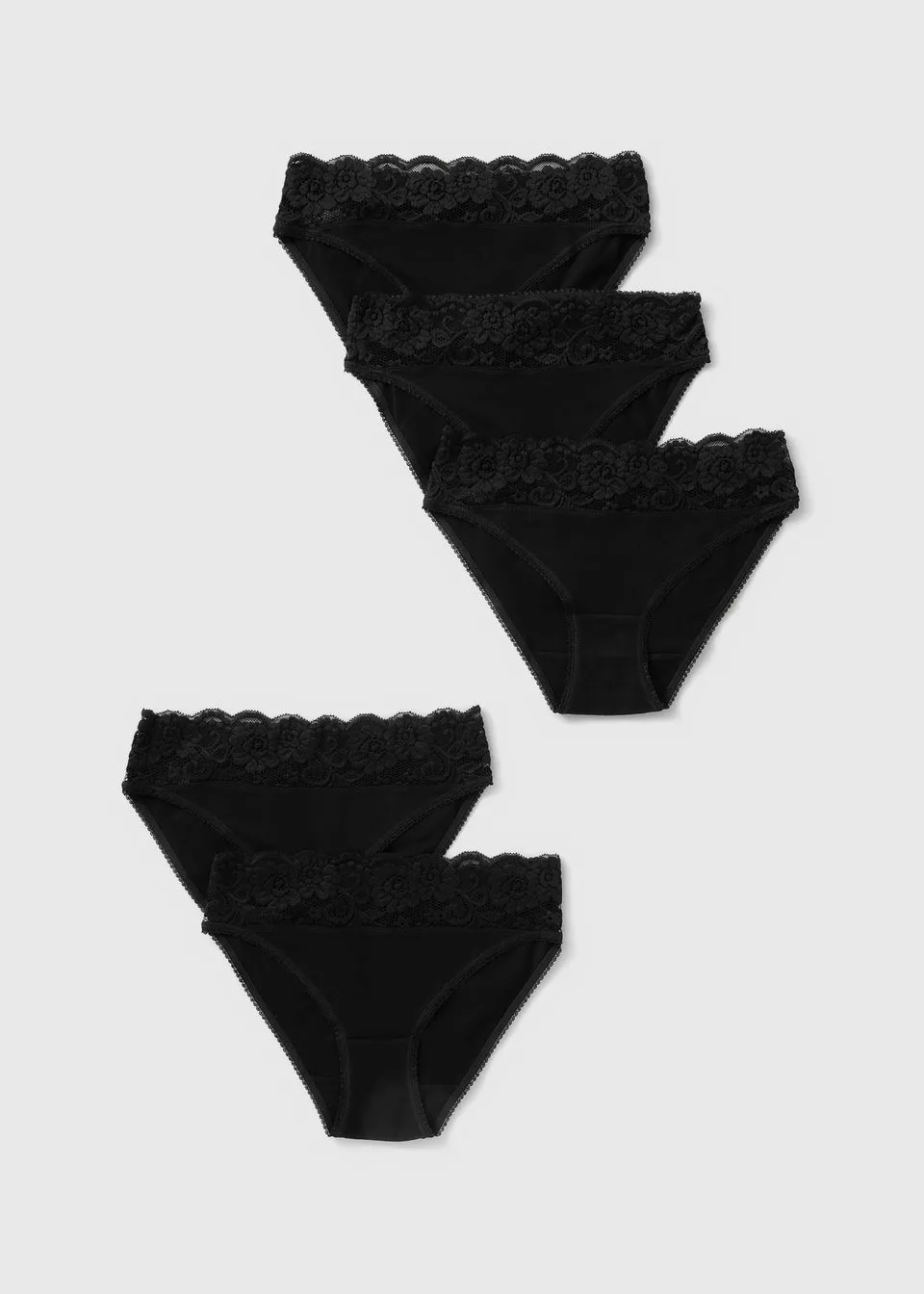 5 Pack Black Lace Trim High leg Knickers