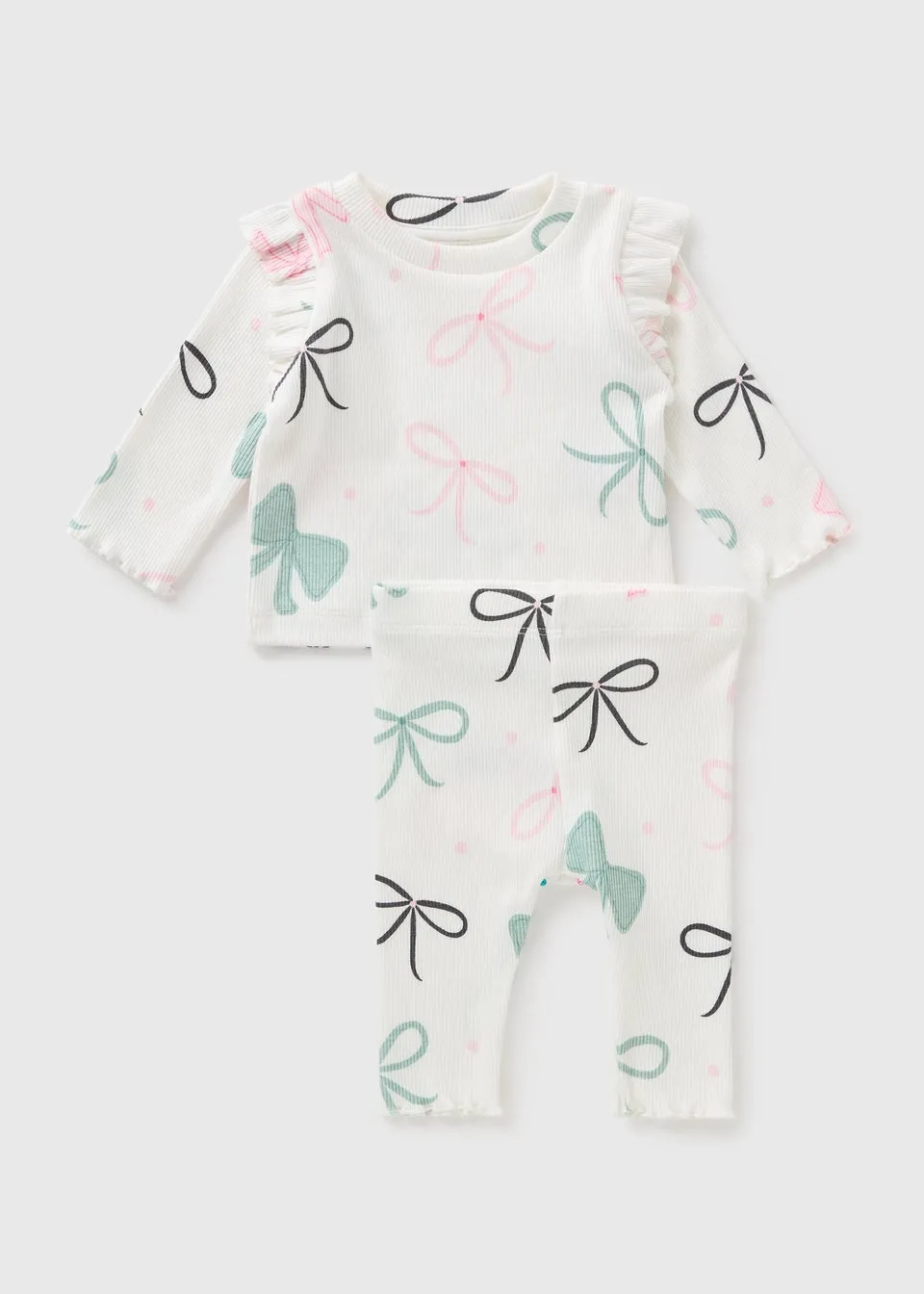 Baby Cream Bow Ribbed Top & Legging Set (Newborn-23mths)