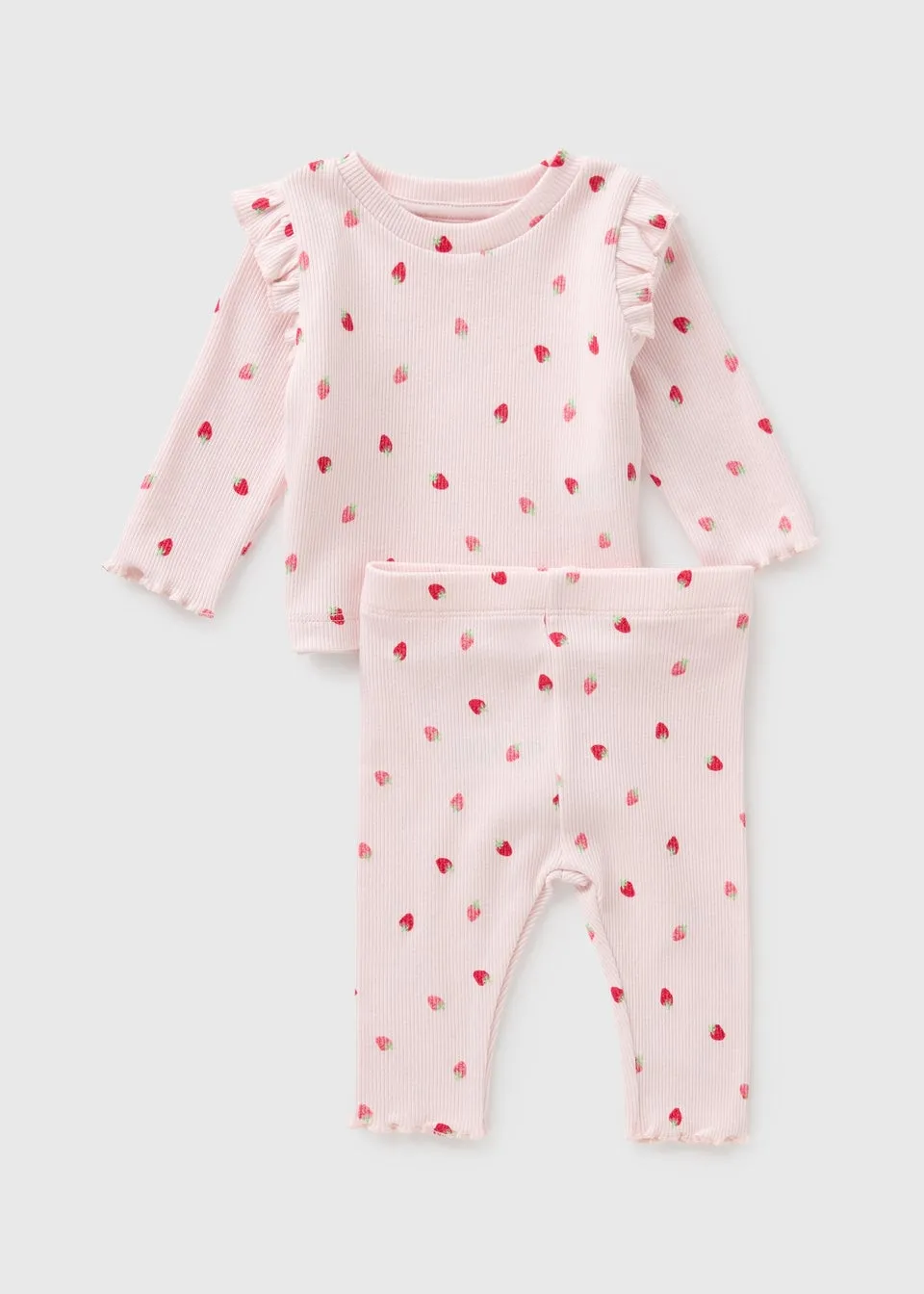 Baby Pink Strawberry Ribbed Pyjama Set (Newborn-23mths)