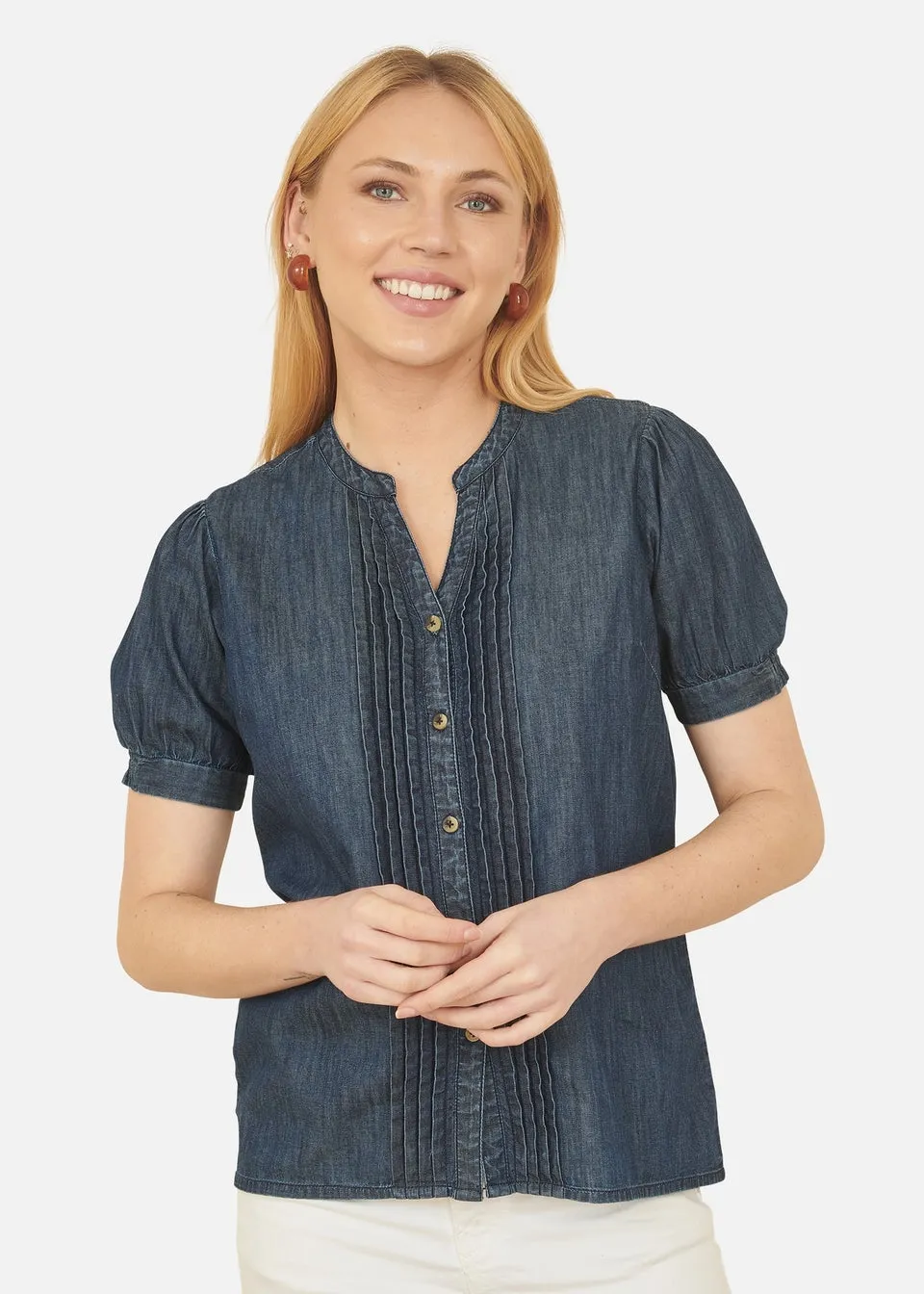 Yumi Blue Chambray Pleated Denim Shirt