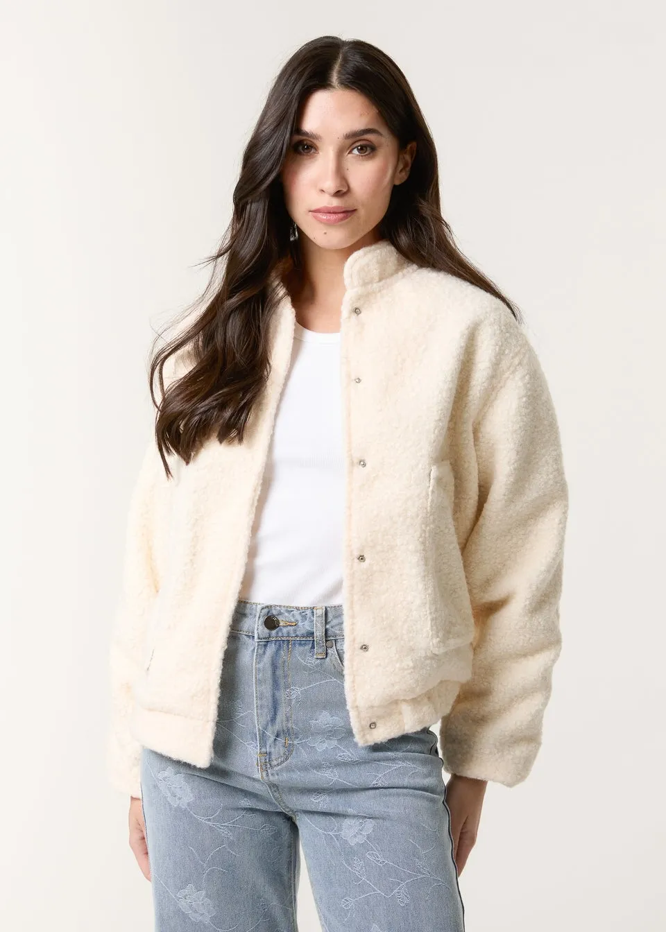 Blue Vanilla Ivory Faux Shearling Jacket