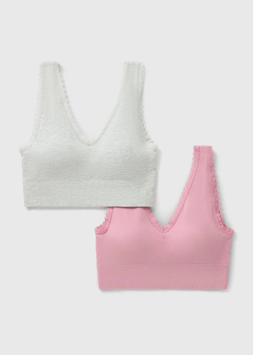 2 Pack Pink & Grey Padded Crop Top Bra