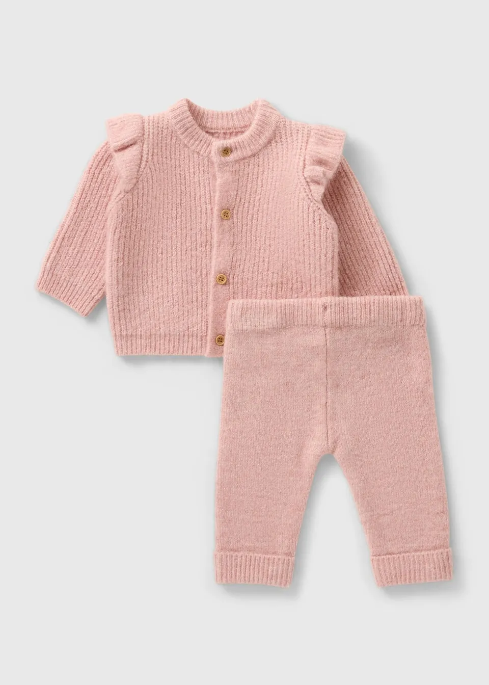 Baby Pink Knitted Frill Cardigan & Legging Set (Newborn-23mths)