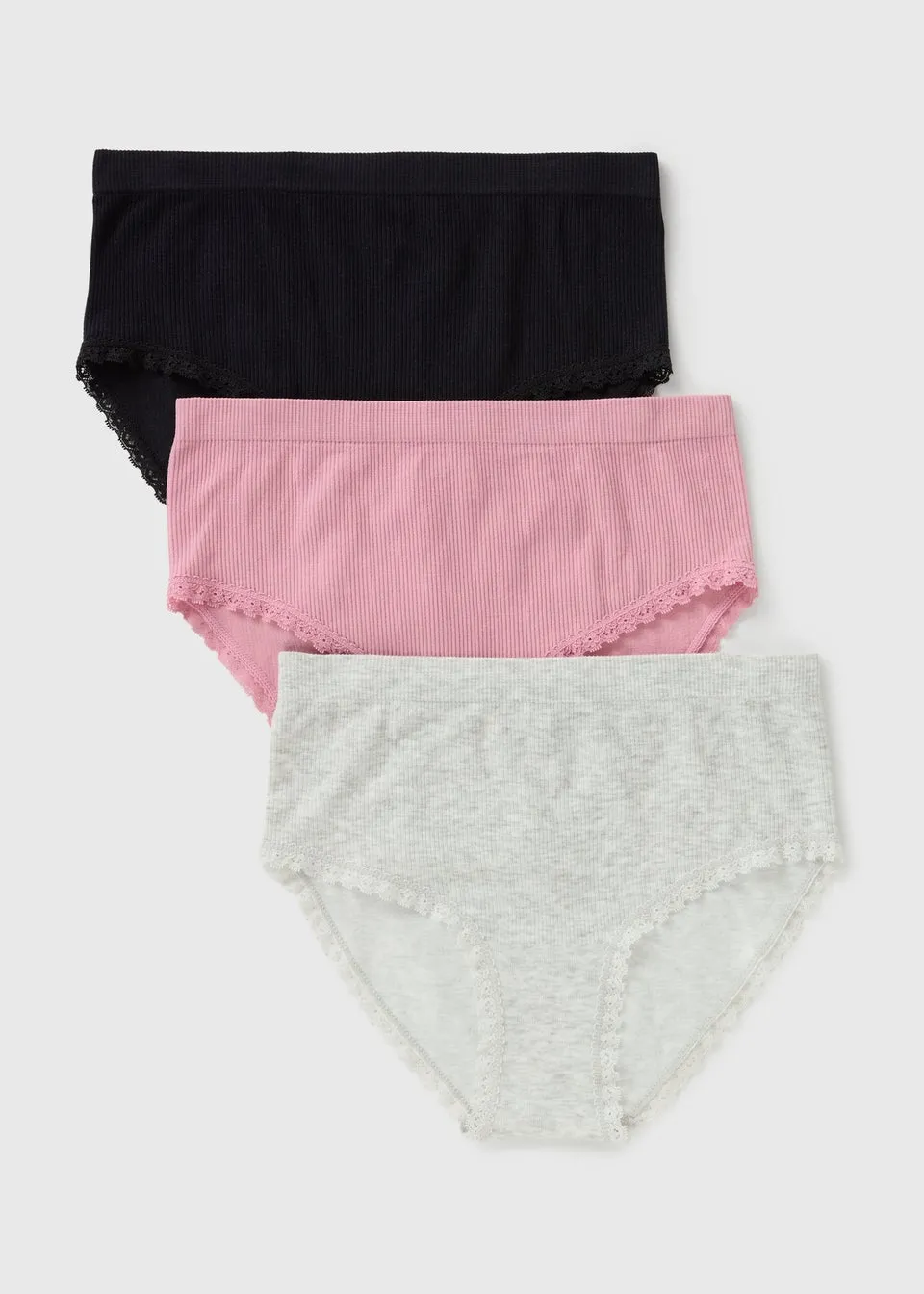 3 Pack Pink & Grey Midi Knickers
