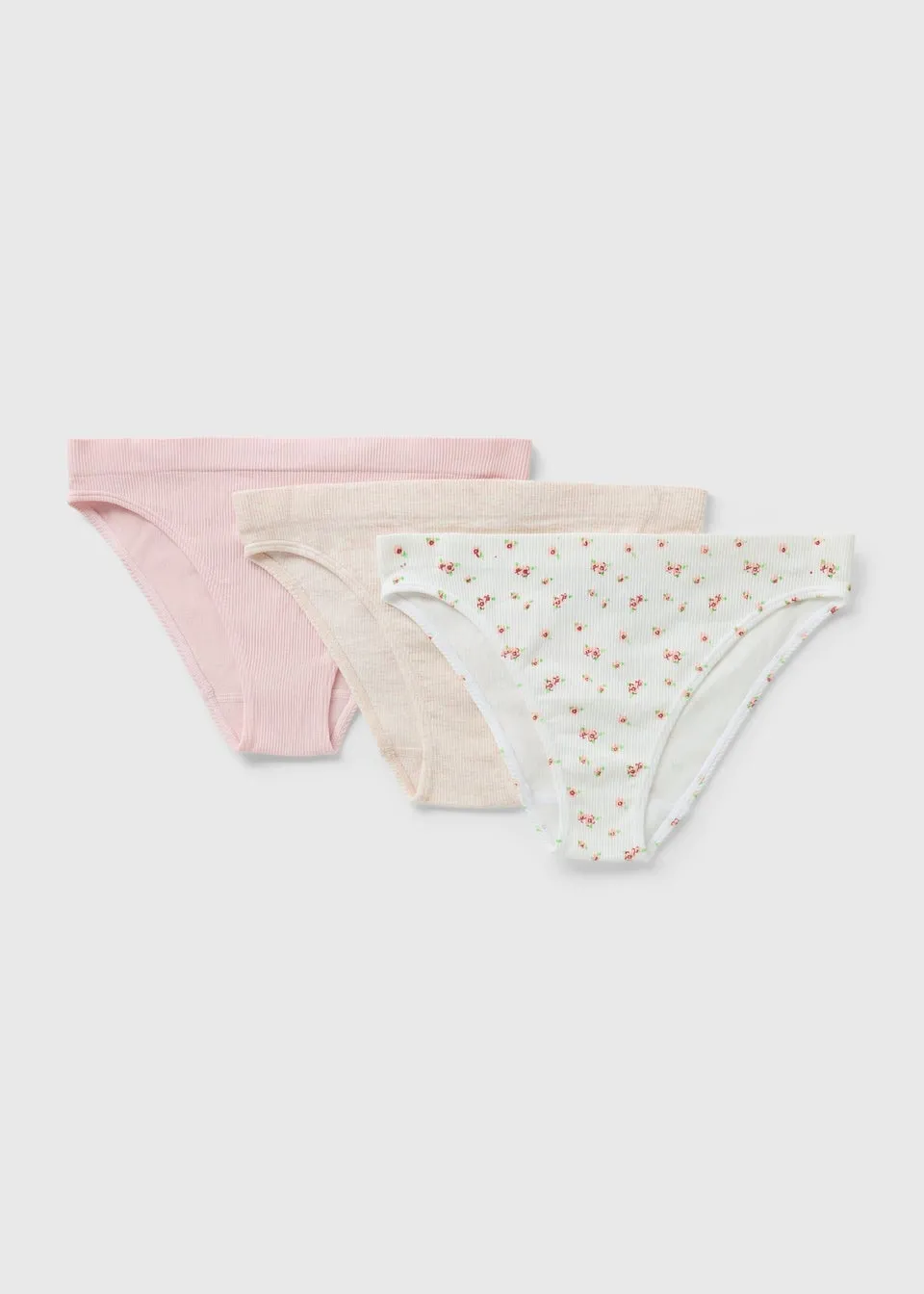 3 Pack Pink Floral Brazilian Knickers