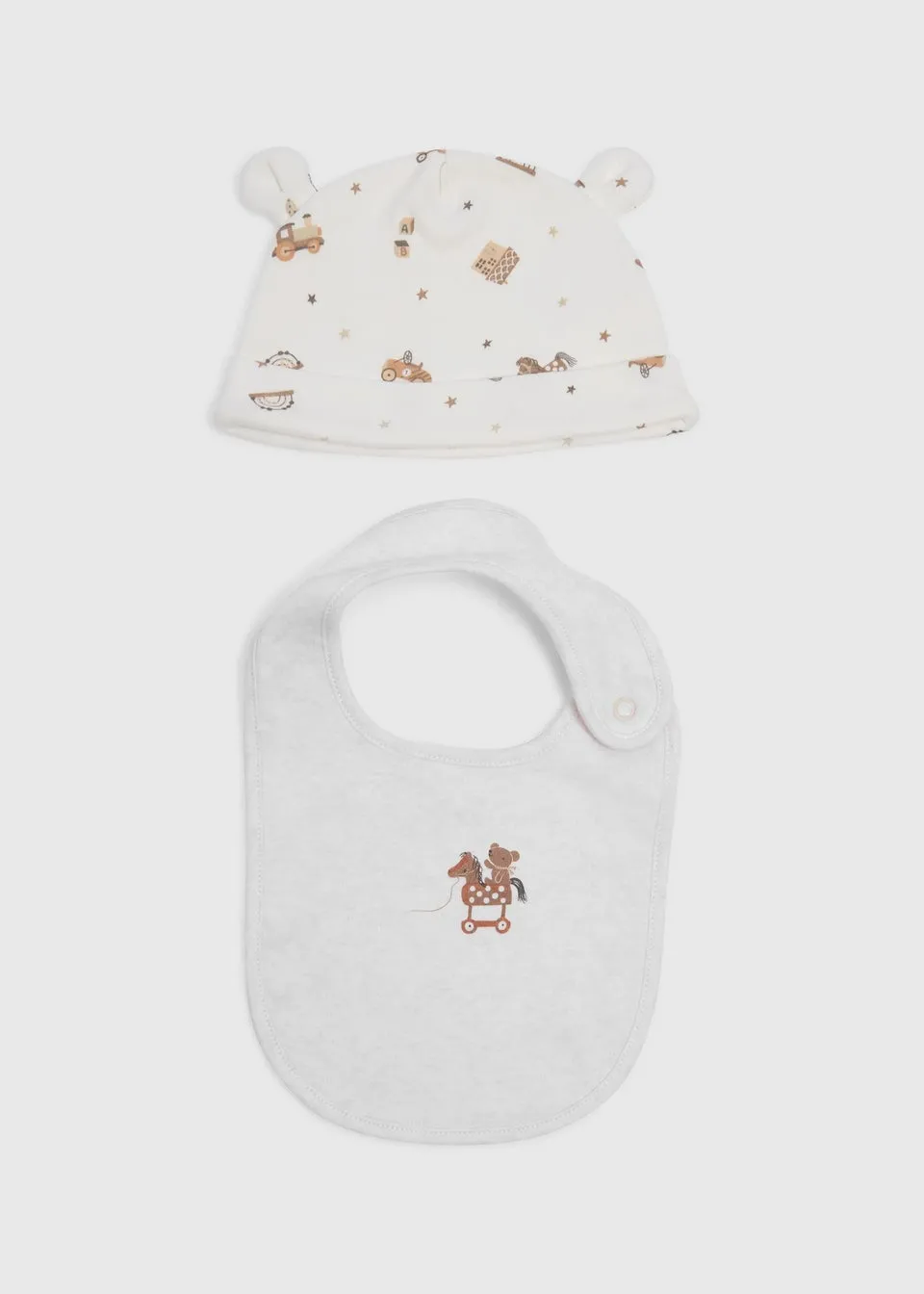 Baby Cream Play Hat & Bib Set (Newborn 3-6mths)