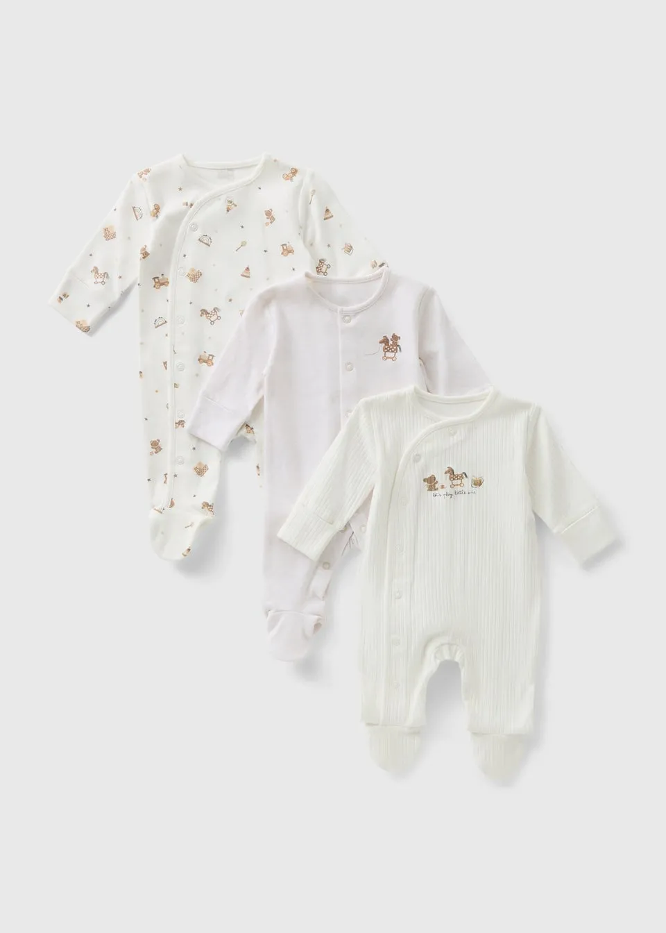 3 Pack Cream Baby Sleepsuits (Newborn–18mths)