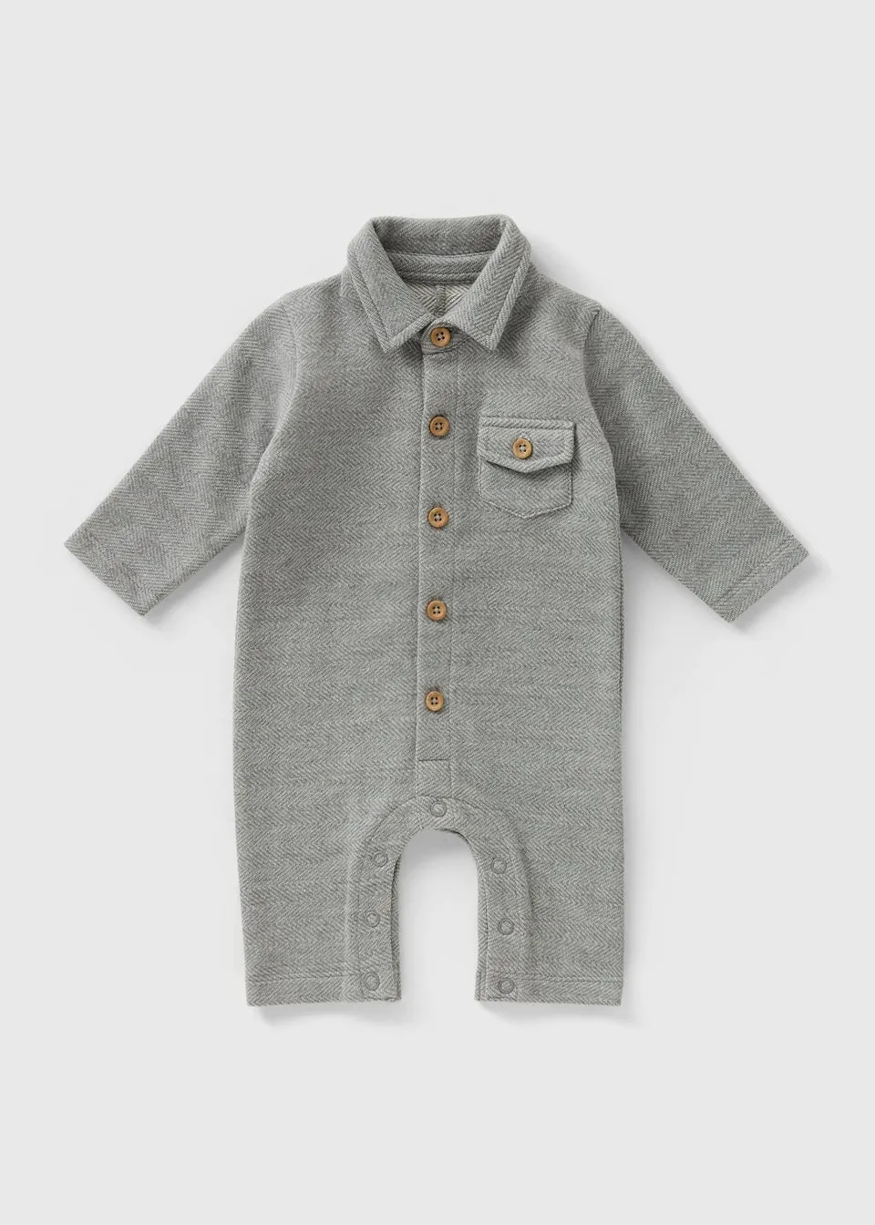 Baby Grey Smart Polo Romper (Newborn-23mths)