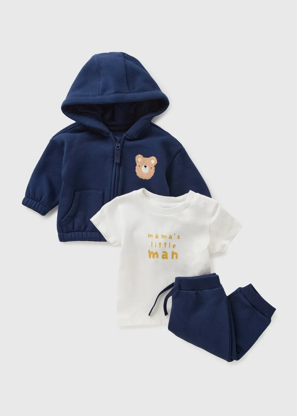 3 Piece Baby Navy Bear Hoodie & Jogging Bottom Set (Newborn-23mths)