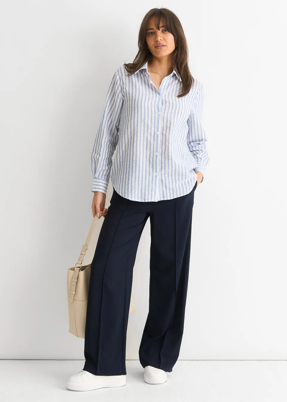 Gini London Blue Linen Oversized Stripe Shirt