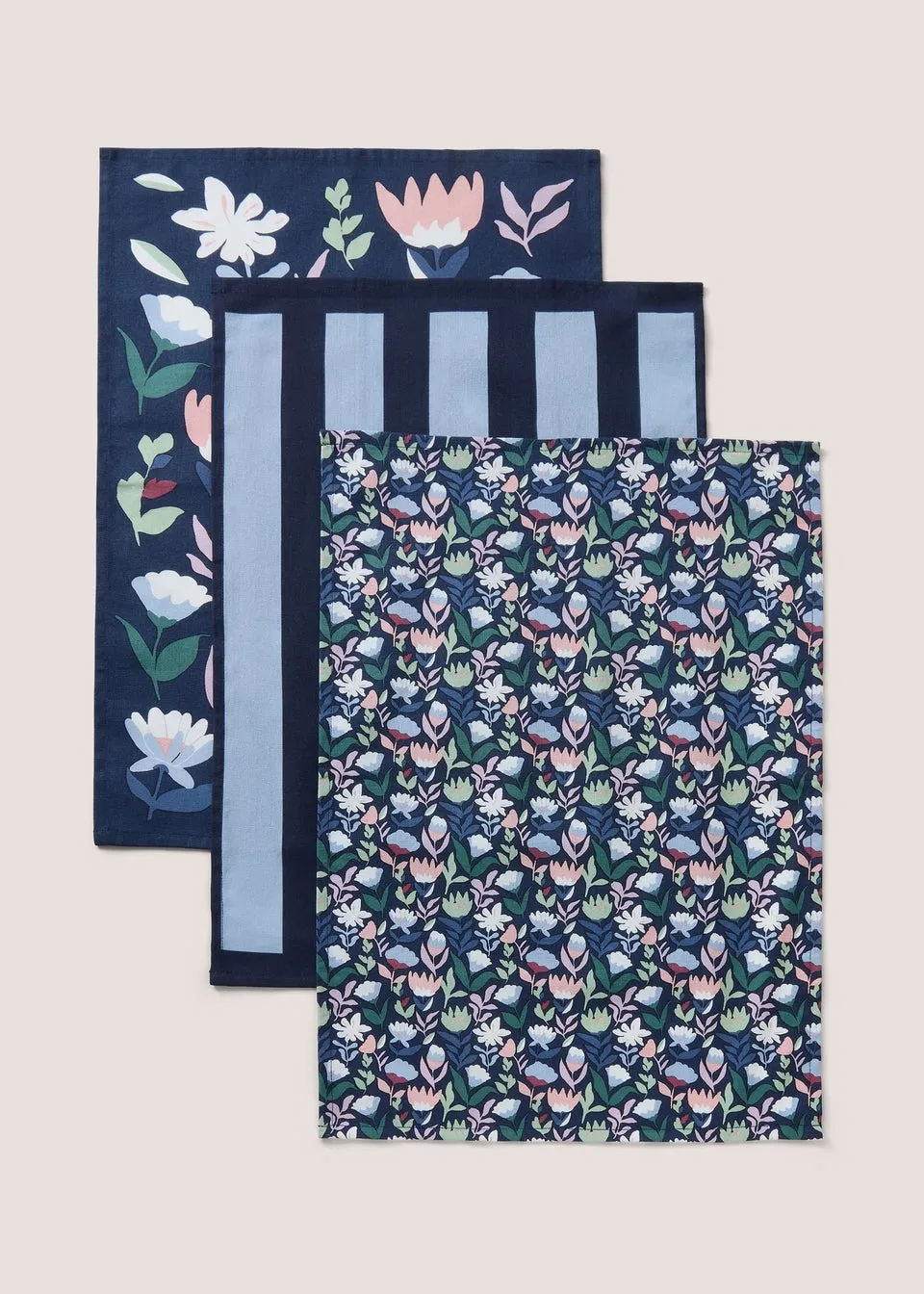3 Pack Navy Floral Tea Towels