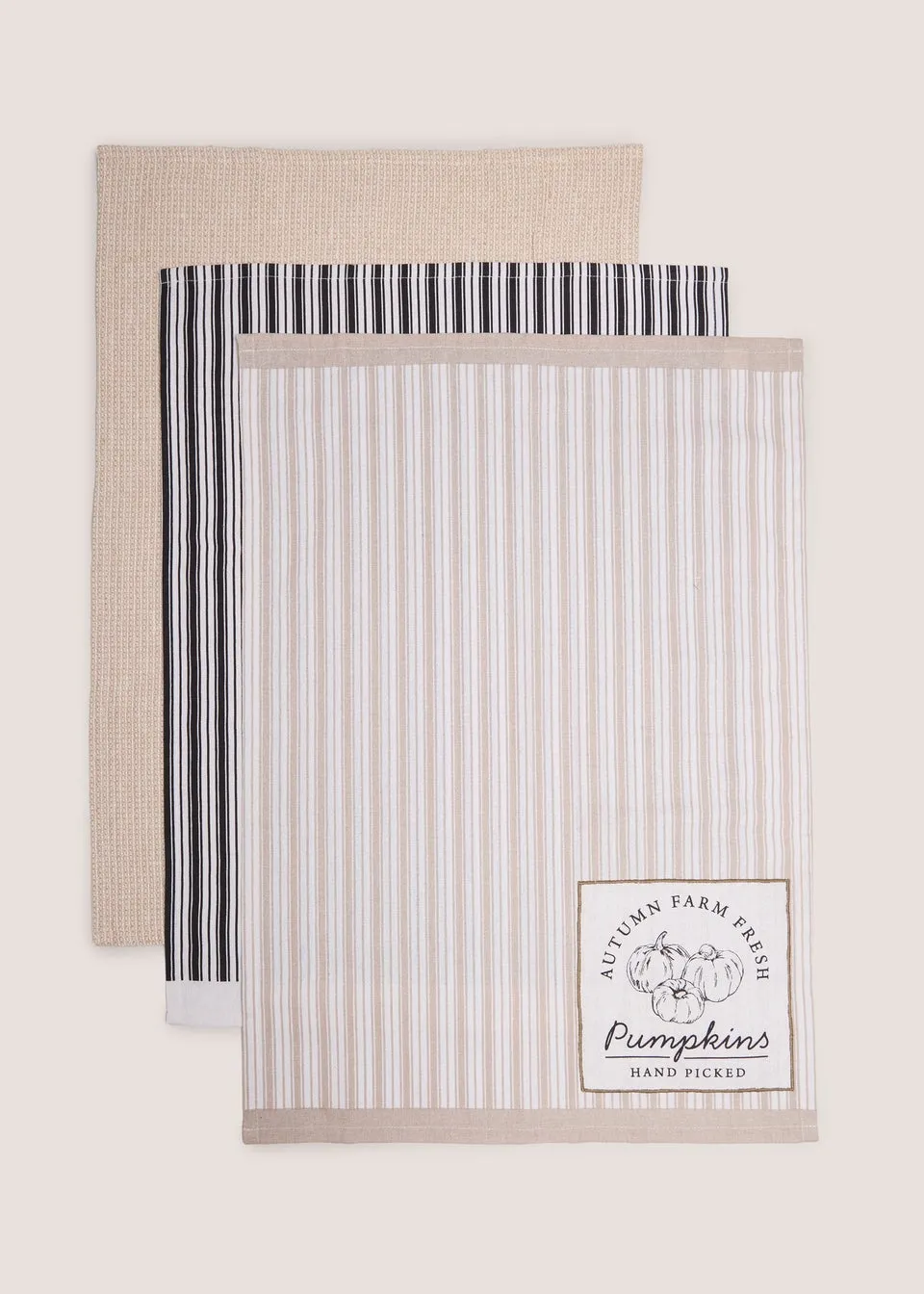 3 Pack Cream Pumpkin Harvest Stripe Tea Towels
