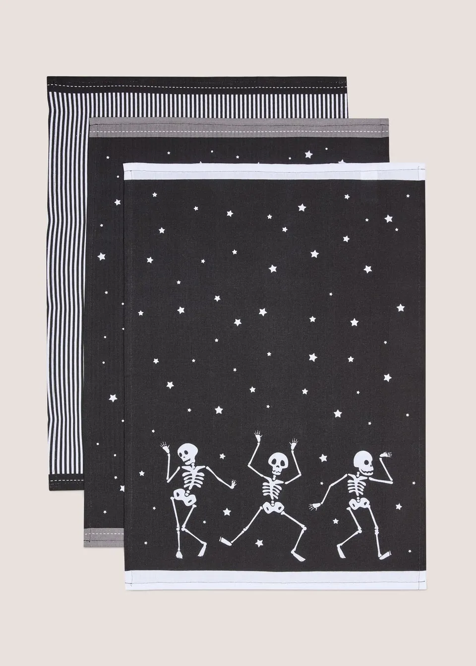 3 Pack Black Skelton Tea Towels