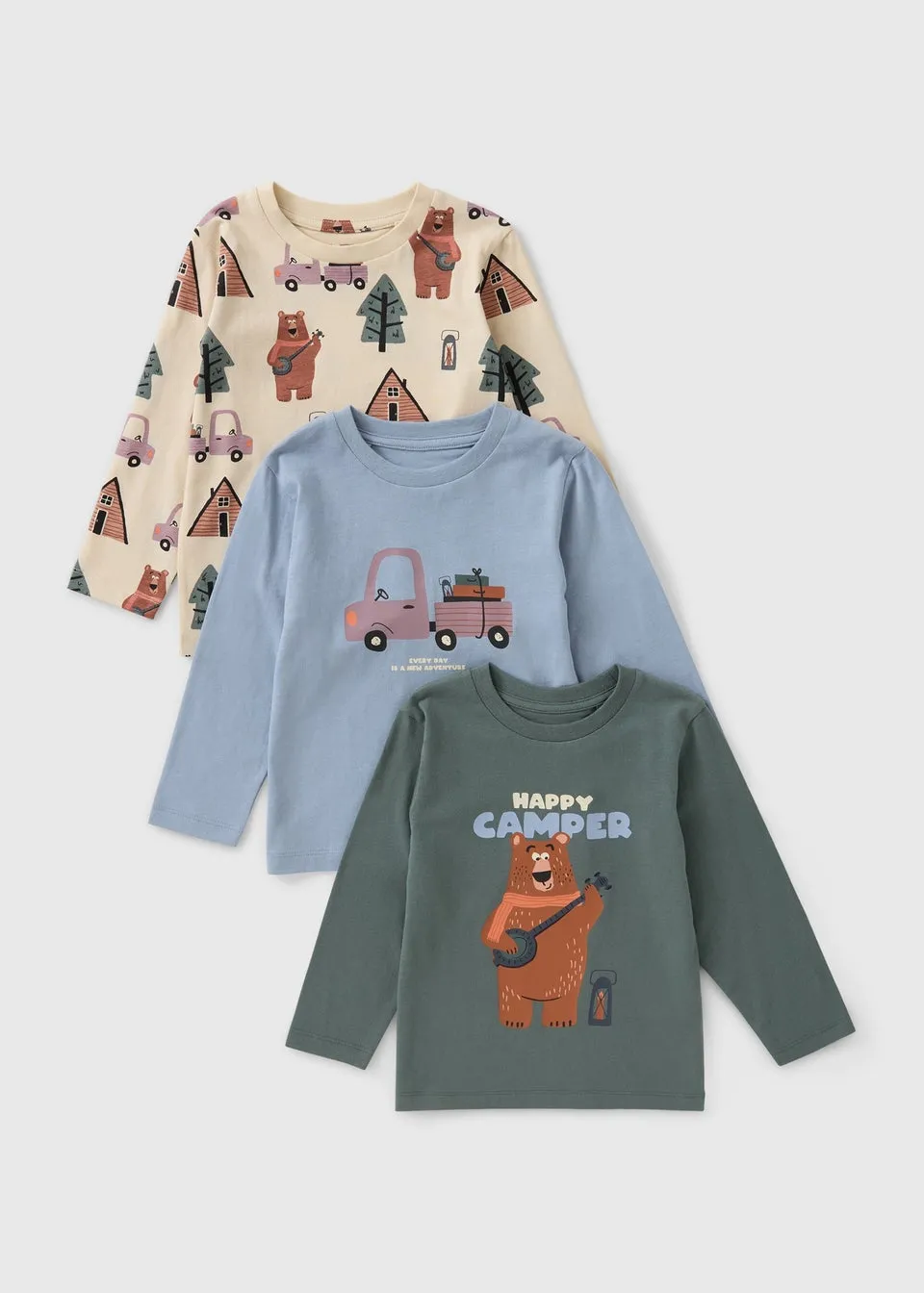 3 Pack Boys Multi Bear Print Long Sleeve T-Shirts (1-7yrs)