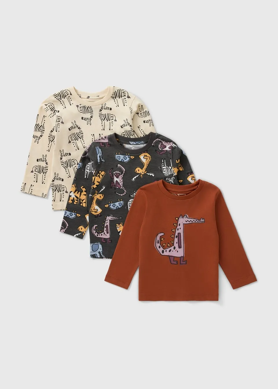3 Pack Boys Multicolour Animal Long Sleeve Tops (1-7yrs)