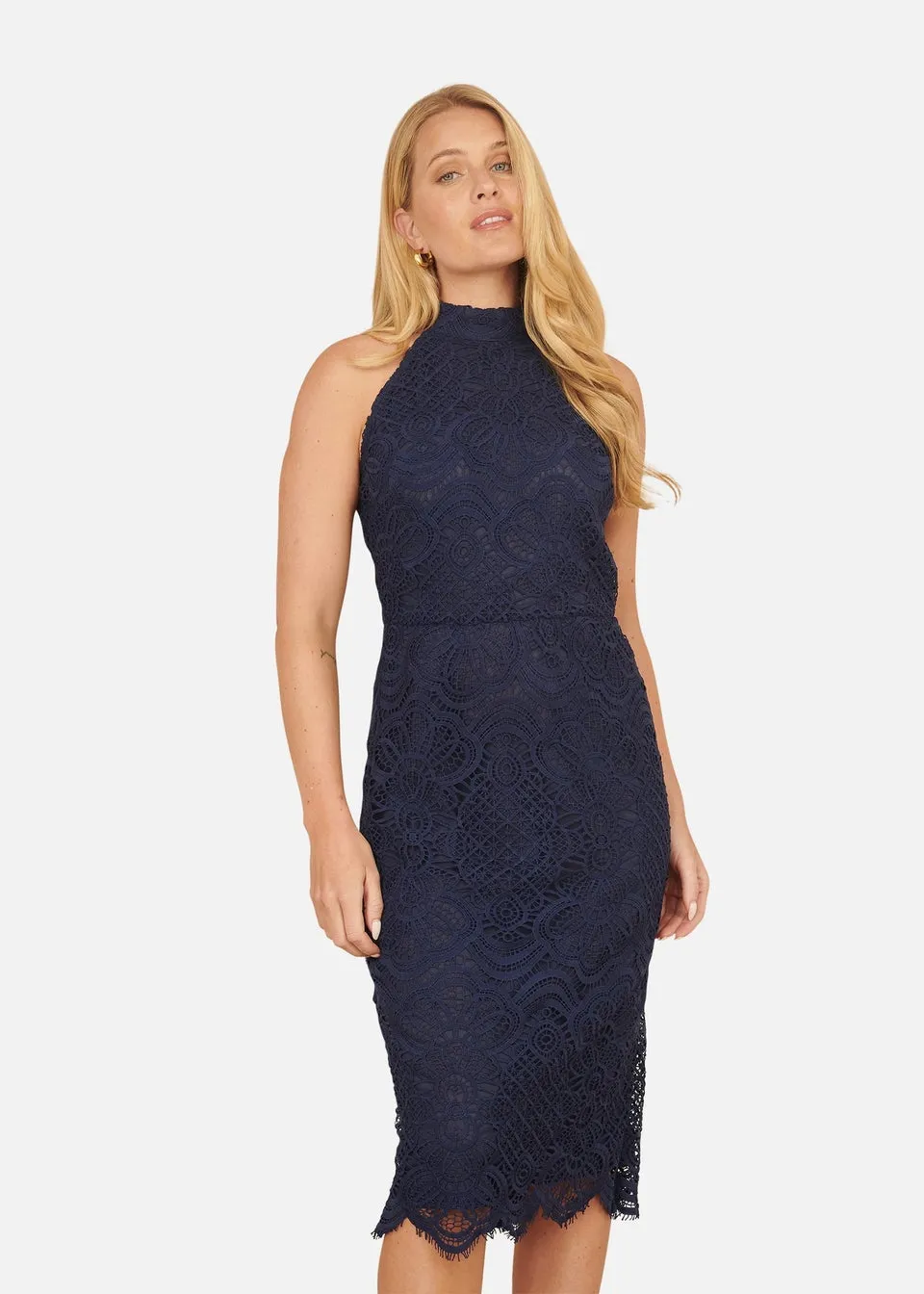 Yumi Navy Lace Halter Neck Dress